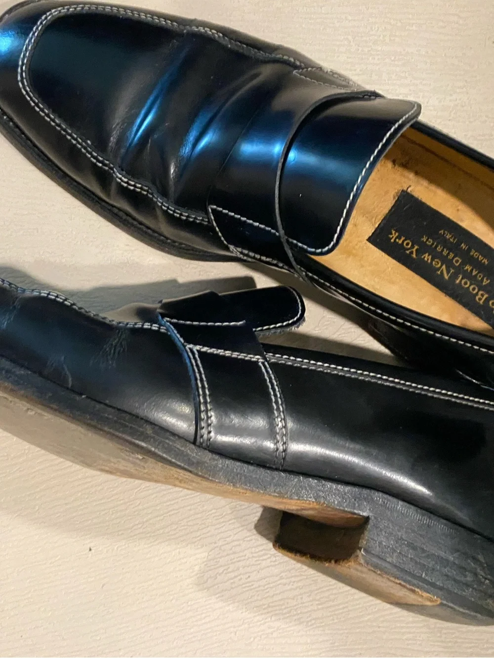 To Boot New York calfskin leather black contrast stitching square toe loafers 10